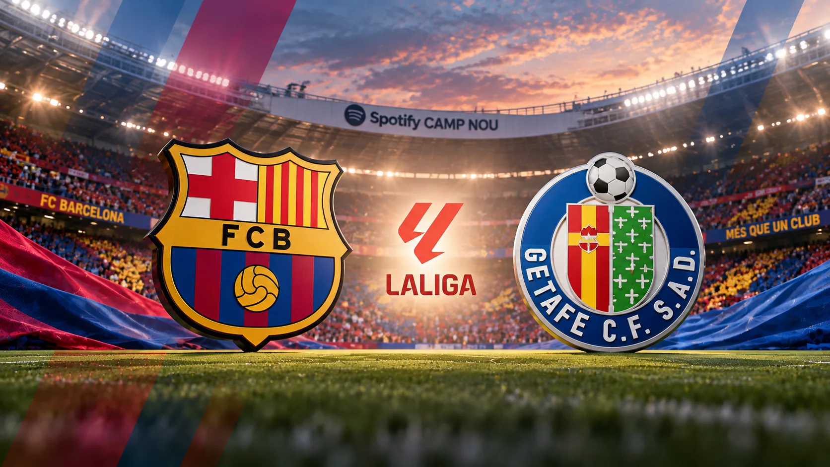FC Barcelona and Getafe crests at Camp Nou ahead of their La Liga meeting on 10 October 2026