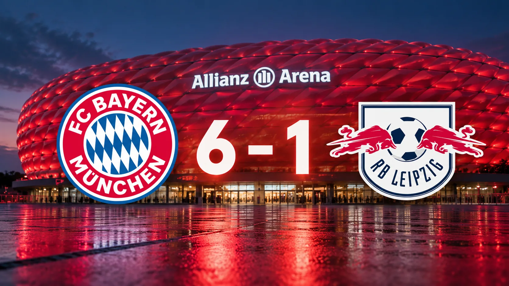 Editorial illustration of Bayern Munich's 6–1 win over RB Leipzig and Luis Díaz's hat-trick