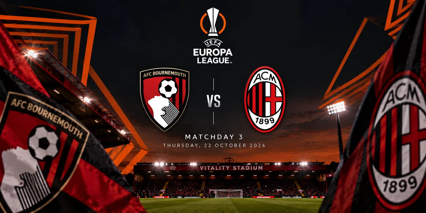 Editorial illustration of Bournemouth against AC Milan in Europa League Matchday 3