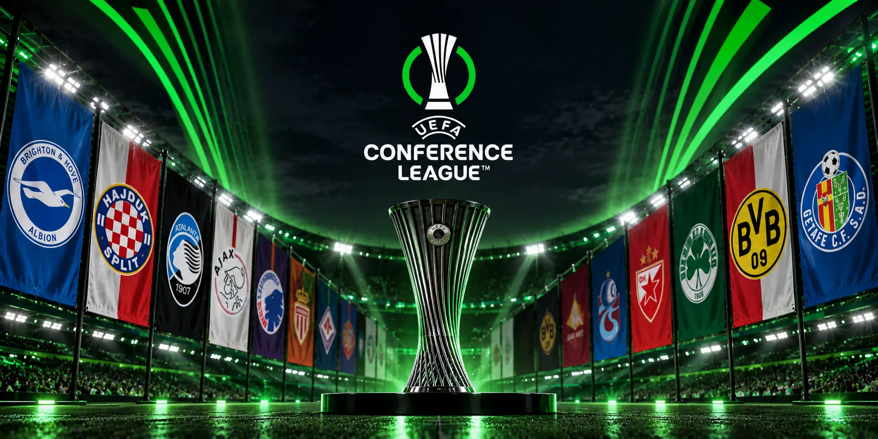 BetLogic editorial illustration representing the 2026/27 UEFA Conference League opening matchday and its 18 completed fixtures.