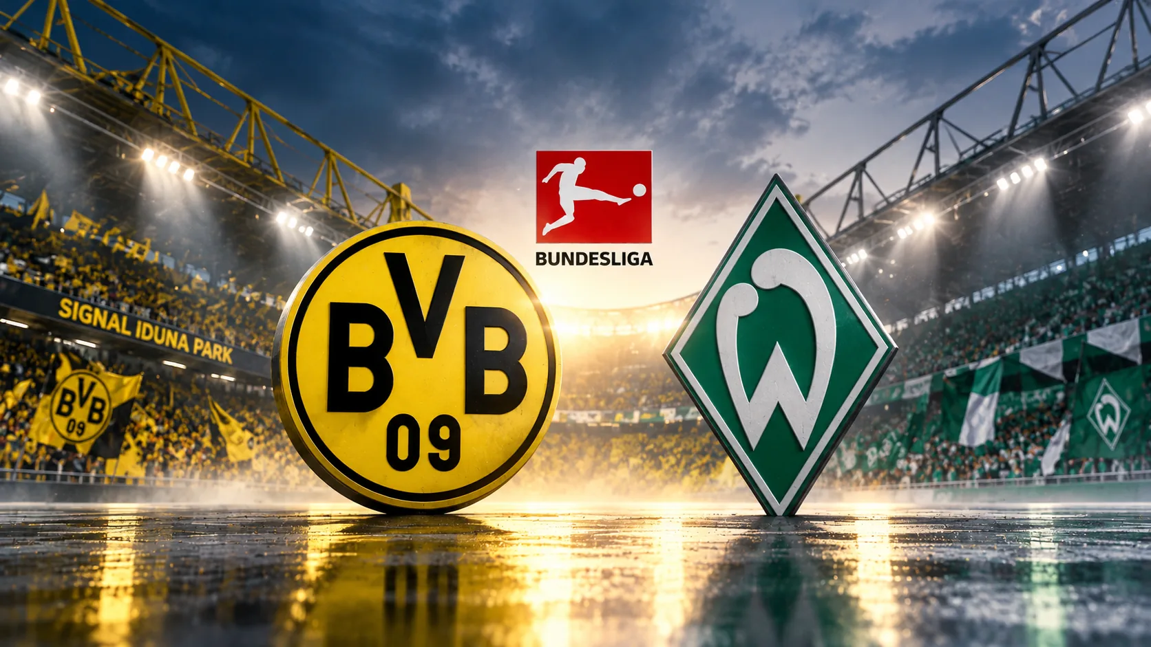 BetLogic editorial illustration representing Borussia Dortmund and Werder Bremen's 2–2 Bundesliga draw