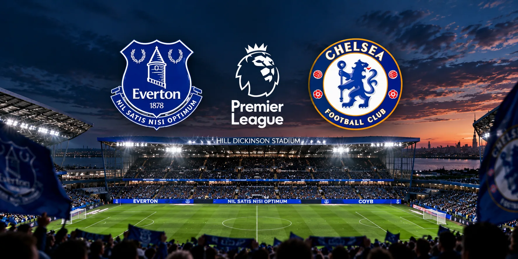 Editorial illustration of Chelsea's 2–0 Premier League victory over Everton, featuring Pedro Neto's two goals