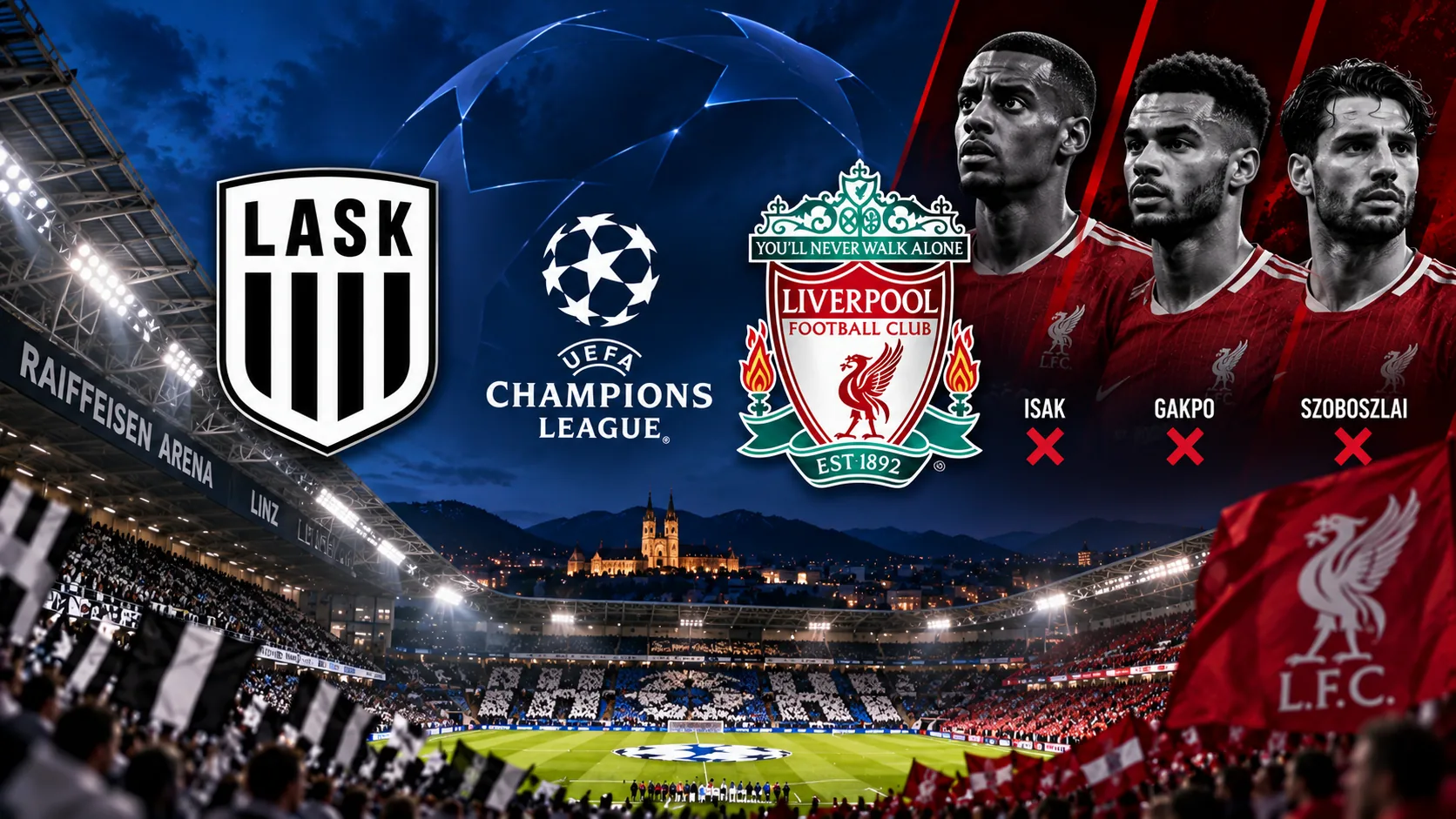 Liverpool beat LASK 6–3 on 14 October 2026, with Bradley Barcola scoring three times in a nine-goal Champions League contest.
