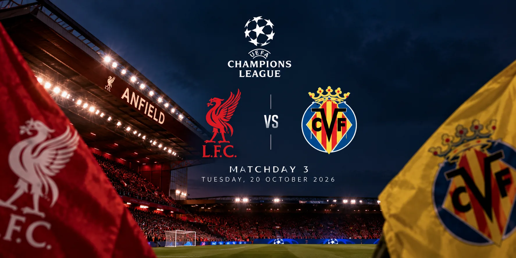 Editorial illustration of Liverpool's 4–3 Champions League comeback victory against Villarreal at Anfield