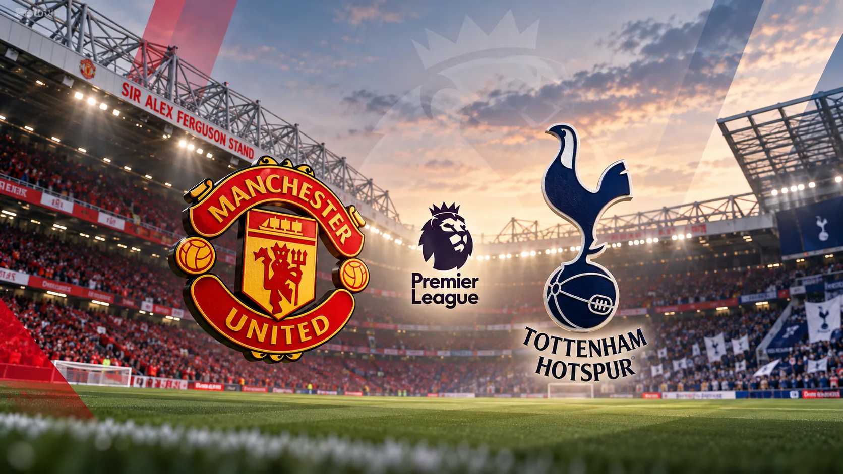 Manchester United and Tottenham Hotspur crests at Old Trafford ahead of their Premier League meeting in October 2026