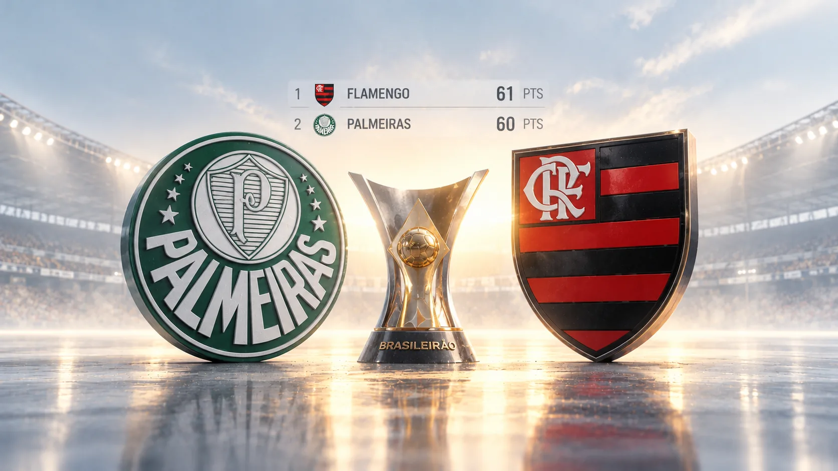 Palmeiras and Flamengo crests illustrating the one-point gap in the 2026 Brazilian Serie A title race