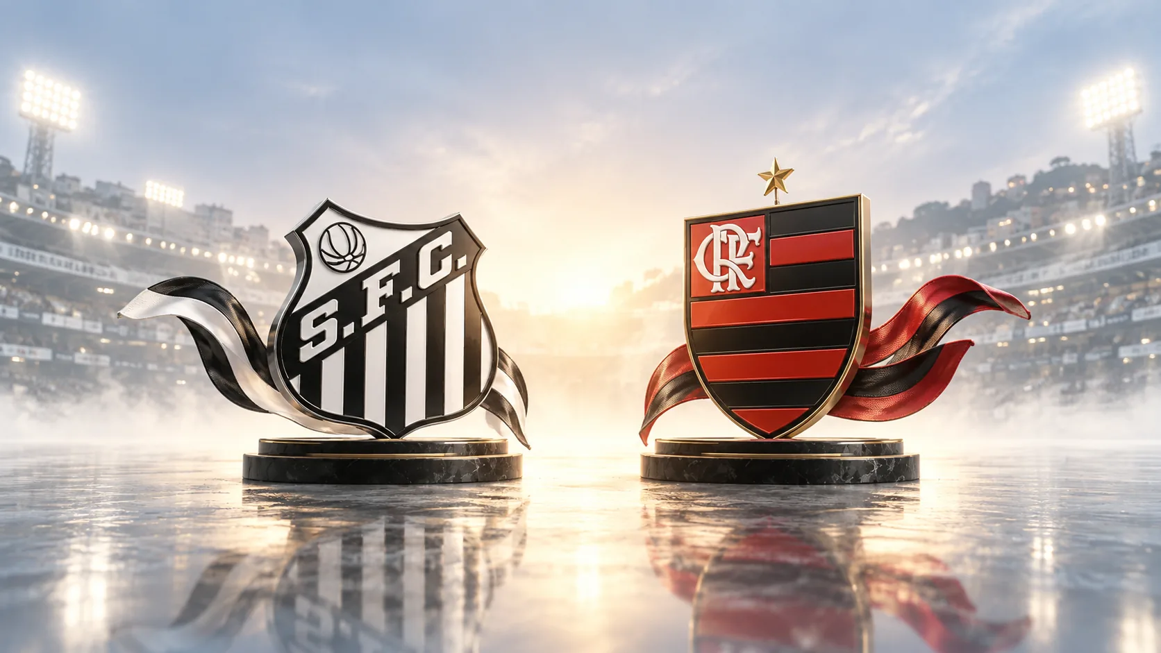 Editorial illustration of Vila Belmiro prepared for Santos against Flamengo in the Brazilian Série A